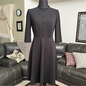 Classic Black Fit-and-Flare Dress with Button Front by Allegra K
